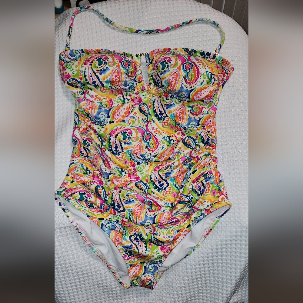 NWOT Lauren Ralph Lauren Paisley Keyhole One Piece Swimsuit sz 6